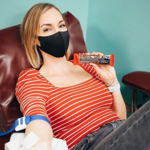 Michelle Jobin donating blood on World Kindness Day 2020